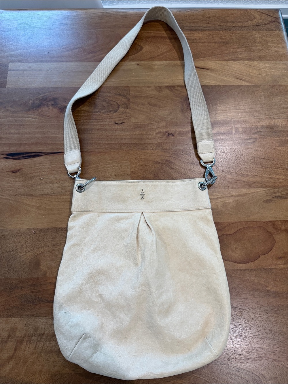 Marco Buggiani Cream Leather Crossbody Hobo Bag w/ Canvas Strap *Made in Italy*